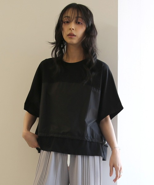 No one knows(ノーワンノーズ)の「ZOZO限定 布帛切替ワイドトップス(Tシャツ/カットソー・レディース・ブラック/ライトブルー・FREE)」の4枚目の写真