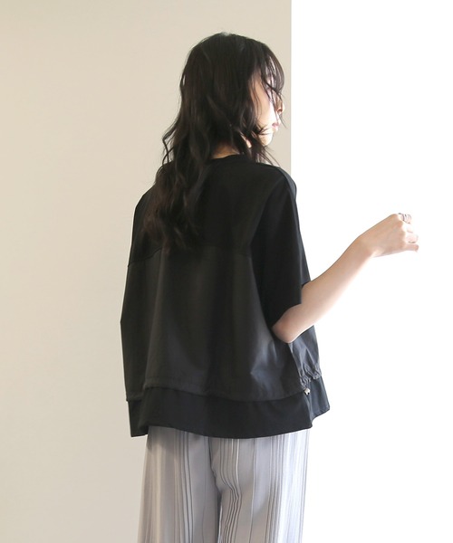 No one knows(ノーワンノーズ)の「ZOZO限定 布帛切替ワイドトップス(Tシャツ/カットソー・レディース・ブラック/ライトブルー・FREE)」の6枚目の写真