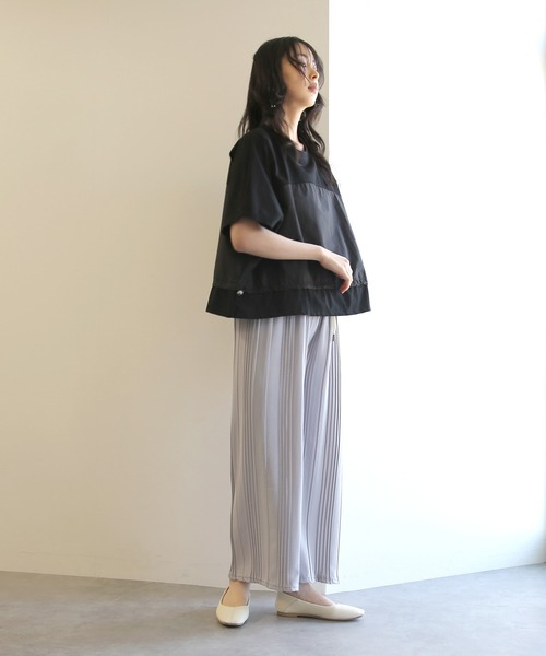 No one knows(ノーワンノーズ)の「ZOZO限定 布帛切替ワイドトップス(Tシャツ/カットソー・レディース・ブラック/ライトブルー・FREE)」の8枚目の写真