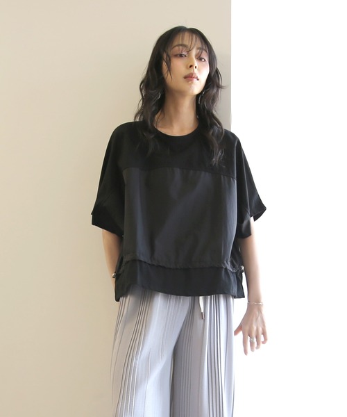 No one knows(ノーワンノーズ)の「ZOZO限定 布帛切替ワイドトップス(Tシャツ/カットソー・レディース・ブラック/ライトブルー・FREE)」の9枚目の写真
