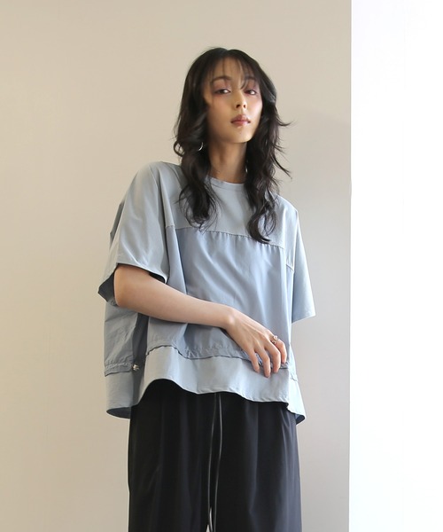 No one knows(ノーワンノーズ)の「ZOZO限定 布帛切替ワイドトップス(Tシャツ/カットソー・レディース・ブラック/ライトブルー・FREE)」の12枚目の写真