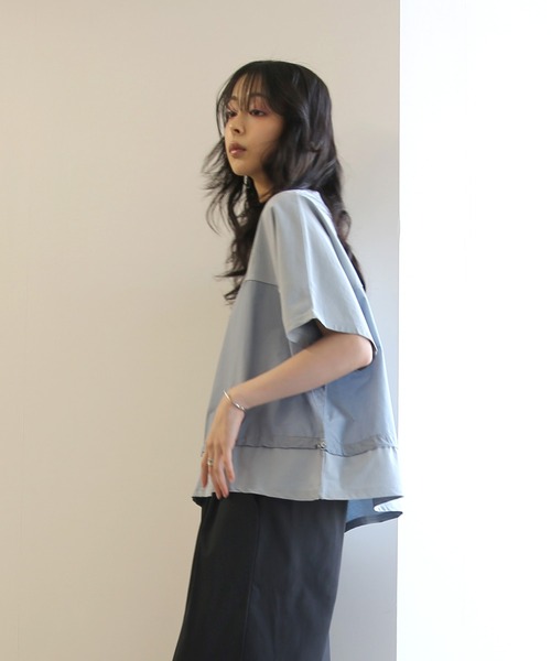 No one knows(ノーワンノーズ)の「ZOZO限定 布帛切替ワイドトップス(Tシャツ/カットソー・レディース・ブラック/ライトブルー・FREE)」の16枚目の写真