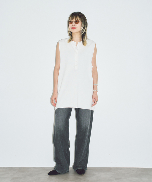 CITYSHOP(シティーショップ)の「《追加》HENRY NECK THERMAL TOP :カットソー(Tシャツ/カットソー・レディース・ホワイト/ブラック・FREE)」の4枚目の写真