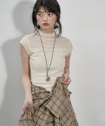 THE YOn | フレンチスリーブシアーハイネックトップス(Tシャツ/カットソー)