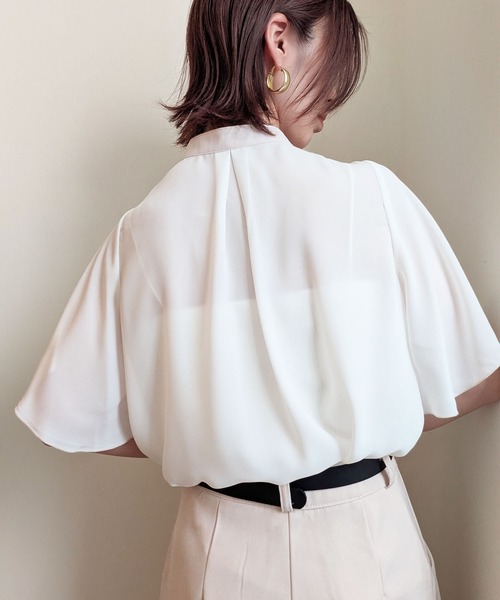 styiro(スタイロ)の「シフォン配色パイピングブラウス レディース 半袖 オフィス 通勤 きれいめ(シャツ/ブラウス・レディース・ライトベージュ/オフホワイト/ピンク/ネイビー・FREE)」の11枚目の写真