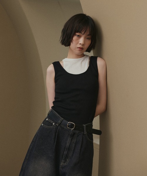 hellam(へラム)の「レイヤードリブタンクトップ(タンクトップ・レディース・ブラック/杢グレー・FREE)」の3枚目の写真
