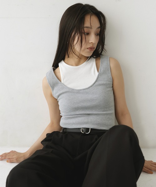 hellam(へラム)の「レイヤードリブタンクトップ(タンクトップ・レディース・ブラック/杢グレー・FREE)」の16枚目の写真