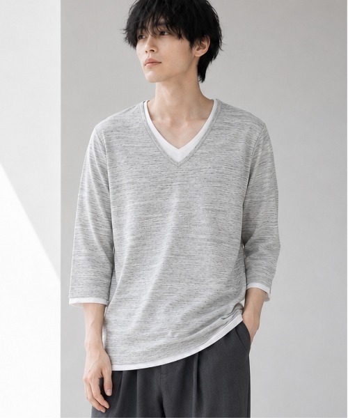 B.I.D.(ビーアイディー)の「《Bd》フェイクレイヤード 7分袖カットソー(Tシャツ/カットソー・メンズ・グレー/ホワイト/ブラック・X-LARGE/LARGE/MEDIUM)」の2枚目の写真