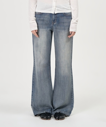 Washed Denim Boots Cut Pants (Blue)