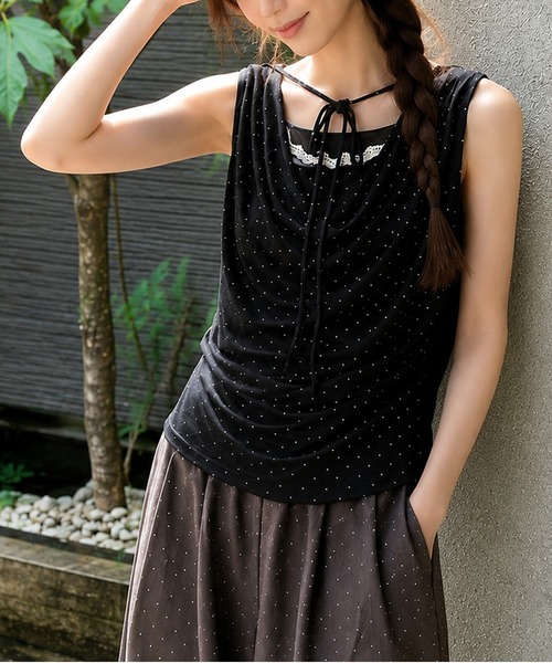 Nia(ニア)の「Nia(ニア)/ドットドレープショルダーリボントップス(Tシャツ/カットソー・レディース・ブラック/ピンク/イエロー/ライトブルー・FREE)」の5枚目の写真
