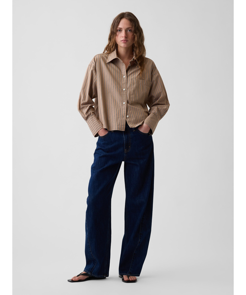 GAP(ギャップ)の「オーガニックコットン ポプリン オーバーサイズ クロップドシャツ(シャツ/ブラウス・レディース・その他/ブラウン/キャメル・XS/S/M/L/XXS)」の12枚目の写真