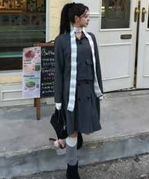 Heart Double Button Point Skirt Charcoal