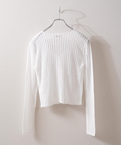 1111clothing（ワンフォークロージング）の「シアーニット クロップド カーディガン / Sheer Knit Cropped Cardigan（カーディガン/ボレロ・レディース・アイボリー/ブルー/ライム/ブラウン/ブラック・FREE）」の8枚目の写真