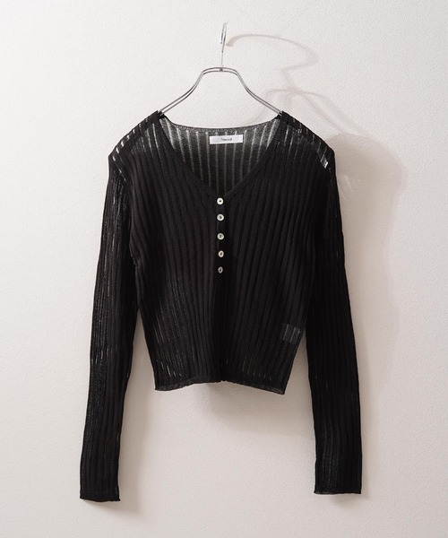 1111clothing（ワンフォークロージング）の「シアーニット クロップド カーディガン / Sheer Knit Cropped Cardigan（カーディガン/ボレロ・レディース・アイボリー/ブルー/ライム/ブラウン/ブラック・FREE）」の13枚目の写真