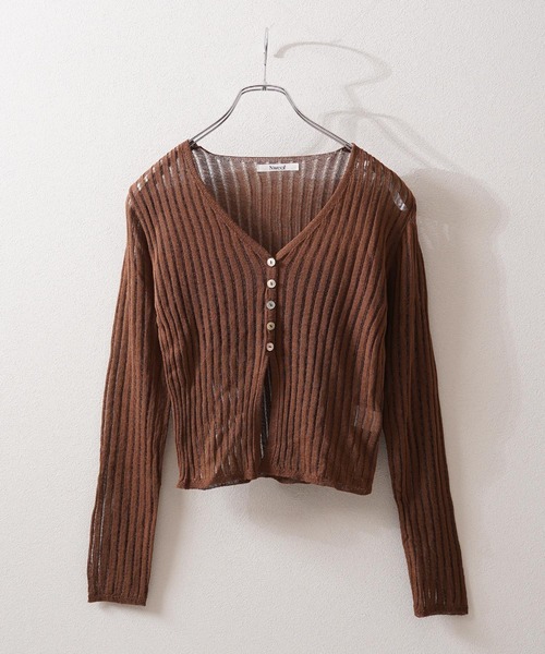 1111clothing（ワンフォークロージング）の「シアーニット クロップド カーディガン / Sheer Knit Cropped Cardigan（カーディガン/ボレロ・レディース・アイボリー/ブルー/ライム/ブラウン/ブラック・FREE）」の18枚目の写真