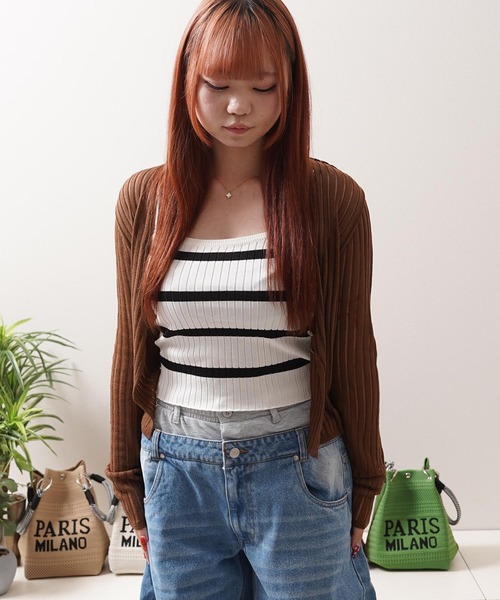1111clothing（ワンフォークロージング）の「シアーニット クロップド カーディガン / Sheer Knit Cropped Cardigan（カーディガン/ボレロ・レディース・アイボリー/ブルー/ライム/ブラウン/ブラック・FREE）」の19枚目の写真