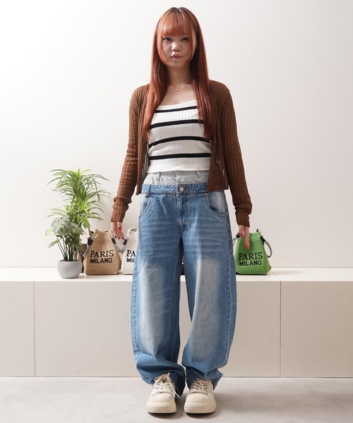 1111clothing（ワンフォークロージング）の「シアーニット クロップド カーディガン / Sheer Knit Cropped Cardigan（カーディガン/ボレロ・レディース・アイボリー/ブルー/ライム/ブラウン/ブラック・FREE）」の21枚目の写真