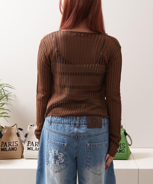 1111clothing（ワンフォークロージング）の「シアーニット クロップド カーディガン / Sheer Knit Cropped Cardigan（カーディガン/ボレロ・レディース・アイボリー/ブルー/ライム/ブラウン/ブラック・FREE）」の22枚目の写真