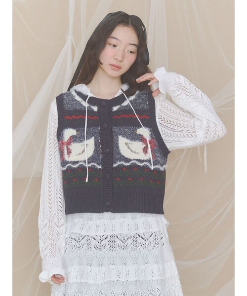 merry jenny(メリージェニー)の「アヒルジャガードニットベスト(ベスト・レディース・ネイビー/アイボリー/ピンク・FREE)」の13枚目の写真