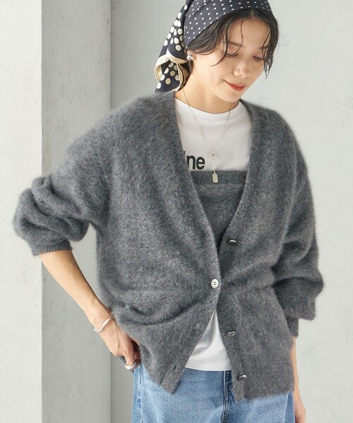 SHIPS(シップス)の「杢 フォックス カシミヤ Vネック カーディガン(カーディガン/ボレロ・レディース・ピンク/グレー・ONE SIZE)」の1枚目の写真