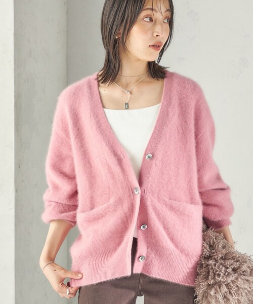 SHIPS(シップス)の「杢 フォックス カシミヤ Vネック カーディガン(カーディガン/ボレロ・レディース・ピンク/グレー・ONE SIZE)」の2枚目の写真