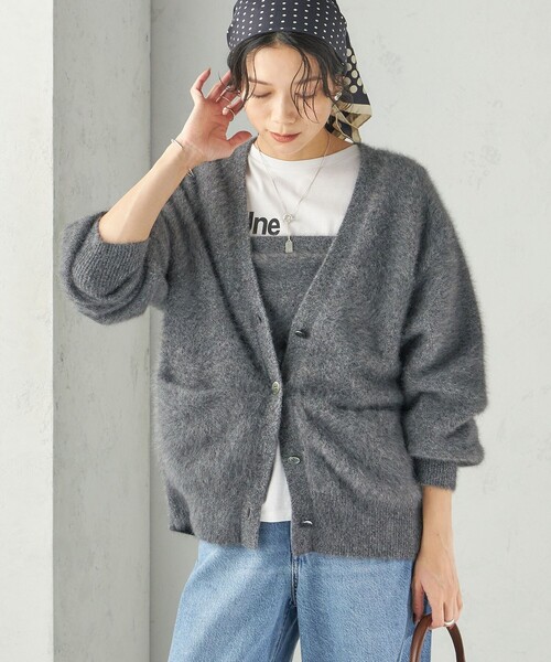SHIPS(シップス)の「杢 フォックス カシミヤ Vネック カーディガン(カーディガン/ボレロ・レディース・ピンク/グレー・ONE SIZE)」の7枚目の写真