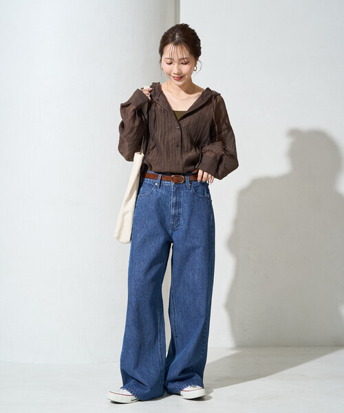 Ribbon Straight Flare Denim Pants ネイビー FREAK'S STORE（フリークスストア）の「限定展開 ストレート ライン