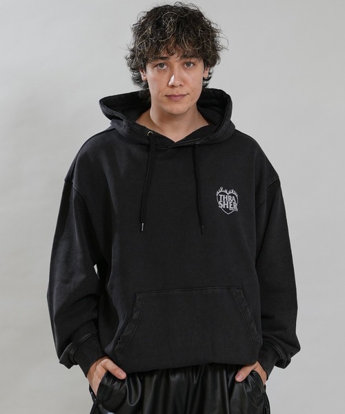 THRASHER（スラッシャー）の「【ムラサキスポーツ限定】THRASHER/スラッシャー プルオーバー パーカー 264TH1PK102（パーカー・メンズ・ブラック×イエロー/ブラック×ホワイト/ブラック×ブラック・M/L/XL）」の4枚目の写真