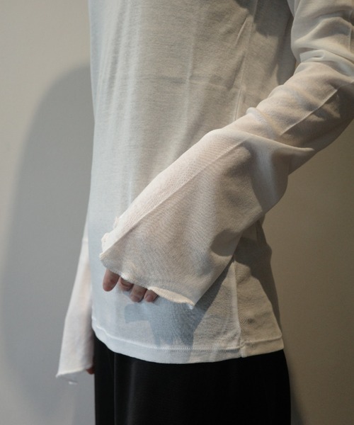 MIDWEST（ミッドウエスト）の「CLANE SHEER LOOSE CUT TOPS（Tシャツ/カットソー・レディース・ホワイト/ダークグレー・1/2）」の7枚目の写真