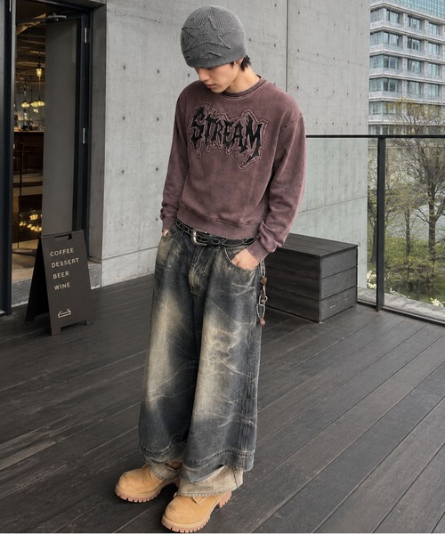 SPINNS(スピンズ)の「短丈ピグメント加工スウェット/パッチワークロゴ/ユニセックス(スウェット・メンズ・ブラック/カーキ/ピンク/ブラウン・ONESIZE)」の17枚目の写真