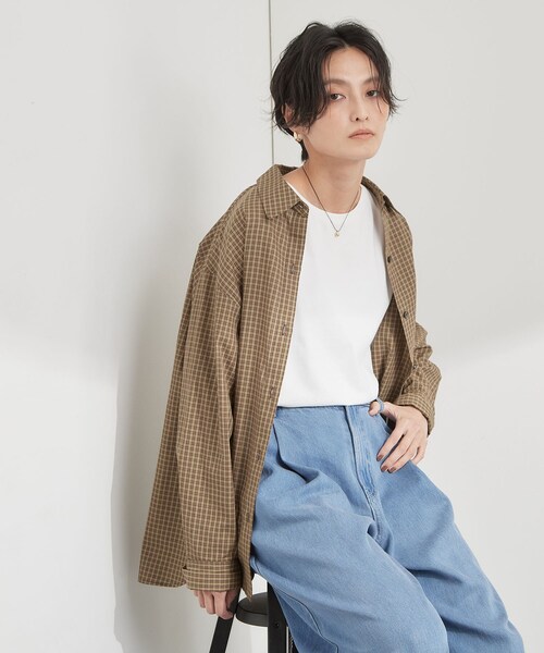 OPAQUE.CLIP(オペークドットクリップ)の「チェック柄シャツ【洗濯機OK】(シャツ/ブラウス・レディース・チャコールグレー/ブラウン系9・42/40/38)」の7枚目の写真