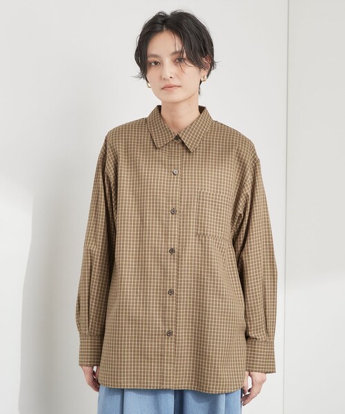 OPAQUE.CLIP(オペークドットクリップ)の「チェック柄シャツ【洗濯機OK】(シャツ/ブラウス・レディース・チャコールグレー/ブラウン系9・42/40/38)」の11枚目の写真