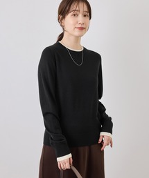 アンチピリングレイヤード風クルーネックニット/リンクコーデ
