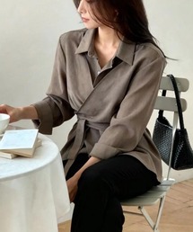 クロスリボンコーデュロイ長袖トップス
