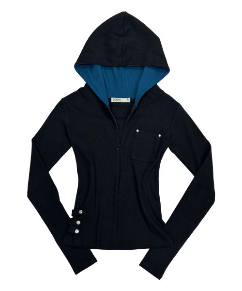 SOHUL（ソフル）の「Skin Belt Half Hood Zip (ブルー、ブラック)（パーカー・レディース・その他・FREE）」の3枚目の写真