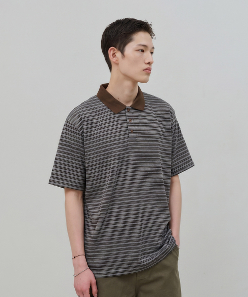 DESIRED（デシレッド）の「ストライプカラー半袖Tシャツ-FBSK5701D12（ポロシャツ・メンズ・グレー・MEDIUM/LARGE/X-LARGE）」の3枚目の写真