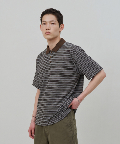 DESIRED（デシレッド）の「ストライプカラー半袖Tシャツ-FBSK5701D12（ポロシャツ・メンズ・グレー・MEDIUM/LARGE/X-LARGE）」の4枚目の写真