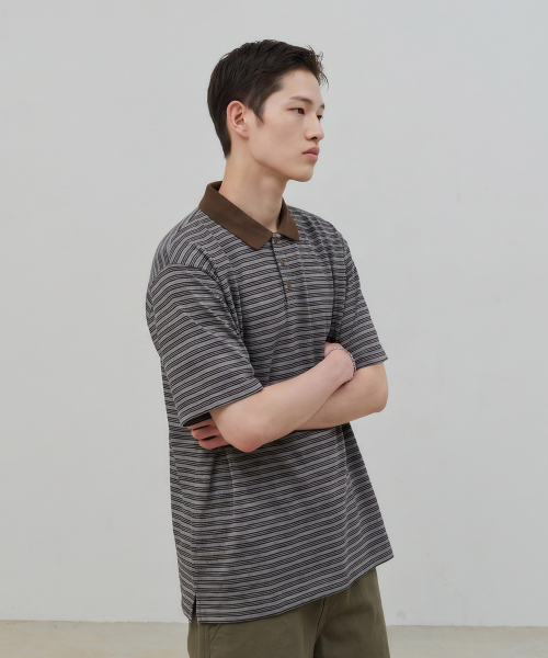 DESIRED（デシレッド）の「ストライプカラー半袖Tシャツ-FBSK5701D12（ポロシャツ・メンズ・グレー・MEDIUM/LARGE/X-LARGE）」の5枚目の写真