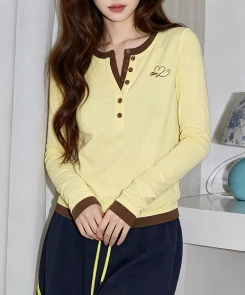 Vipoa(ヴィポア)の「Heart logo embroidery layer tops(Tシャツ/カットソー・レディース・イエロー・FREE)」の18枚目の写真