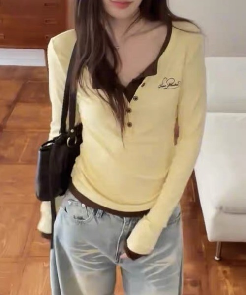 Vipoa(ヴィポア)の「Heart logo embroidery layer tops(Tシャツ/カットソー・レディース・イエロー・FREE)」の14枚目の写真