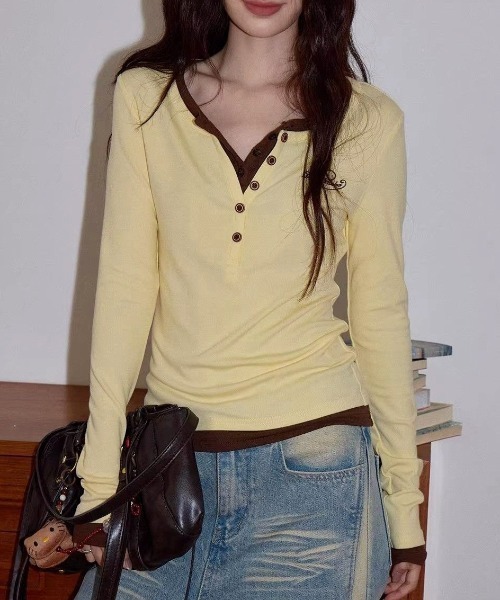 Vipoa(ヴィポア)の「Heart logo embroidery layer tops(Tシャツ/カットソー・レディース・イエロー・FREE)」の4枚目の写真