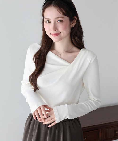 BLUEEAST(ブルーイースト)の「ドレープロングTシャツ(Tシャツ/カットソー・レディース・ホワイト/ブラック/ピンク・MEDIUM)」の4枚目の写真