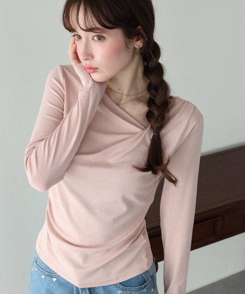 BLUEEAST(ブルーイースト)の「ドレープロングTシャツ(Tシャツ/カットソー・レディース・ホワイト/ブラック/ピンク・MEDIUM)」の5枚目の写真