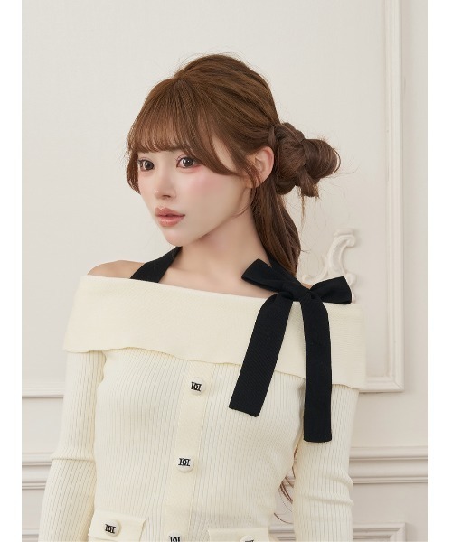 Darich(ダーリッチ)の「ホルターリボンペプラムニットセットアップ(セットアップ・レディース・ベージュ/ホワイト/ブラック/グレー・FREE)」の21枚目の写真