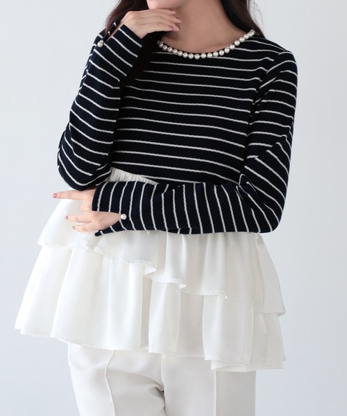 Mirenue(ミレニュー)の「ボーダーフリルペプラムトップス(その他トップス・レディース・ホワイト/ネイビー/チャコール・FREE)」の20枚目の写真