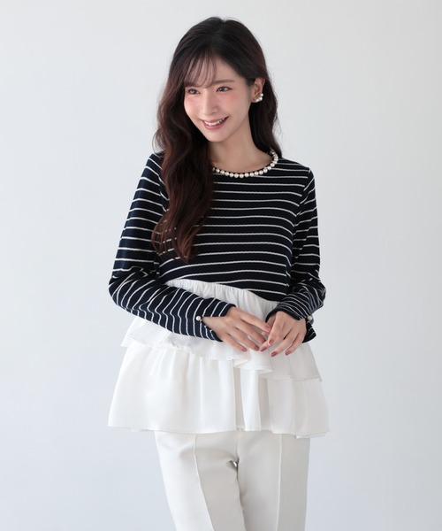 Mirenue(ミレニュー)の「ボーダーフリルペプラムトップス(その他トップス・レディース・ホワイト/ネイビー/チャコール・FREE)」の21枚目の写真