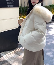 エコファーフード付き中綿ミドルブルゾン
