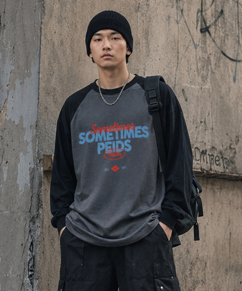 PEID(ペイド)の「PD サムタイム ラグラン長袖Tシャツ 4Color(Tシャツ/カットソー・レディース・ブラック/ホワイト/チャコールグレー/アッシュグレー・LARGE/X-LARGE)」の7枚目の写真
