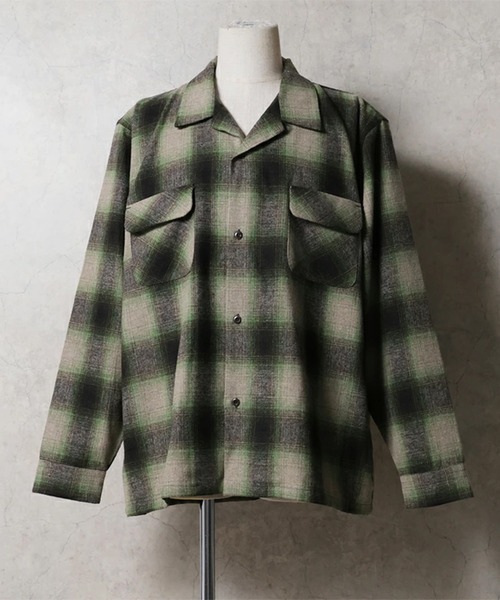 HOUSTON(ヒューストン)の「HOUSTON ヒューストン MIX WOOL BOARD SHIRT / ミックスウール フランネル ボードシャツ 開襟シャツ 長袖(シャツ/ブラウス・メンズ・ブラック/ブルー/ブラウン・M/L/XL)」の3枚目の写真
