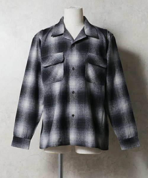 HOUSTON(ヒューストン)の「HOUSTON ヒューストン MIX WOOL BOARD SHIRT / ミックスウール フランネル ボードシャツ 開襟シャツ 長袖(シャツ/ブラウス・メンズ・ブラック/ブルー/ブラウン・M/L/XL)」の2枚目の写真